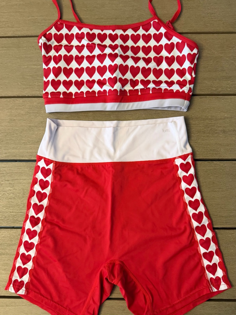 Lump Red Heart-Print Active Shorts by